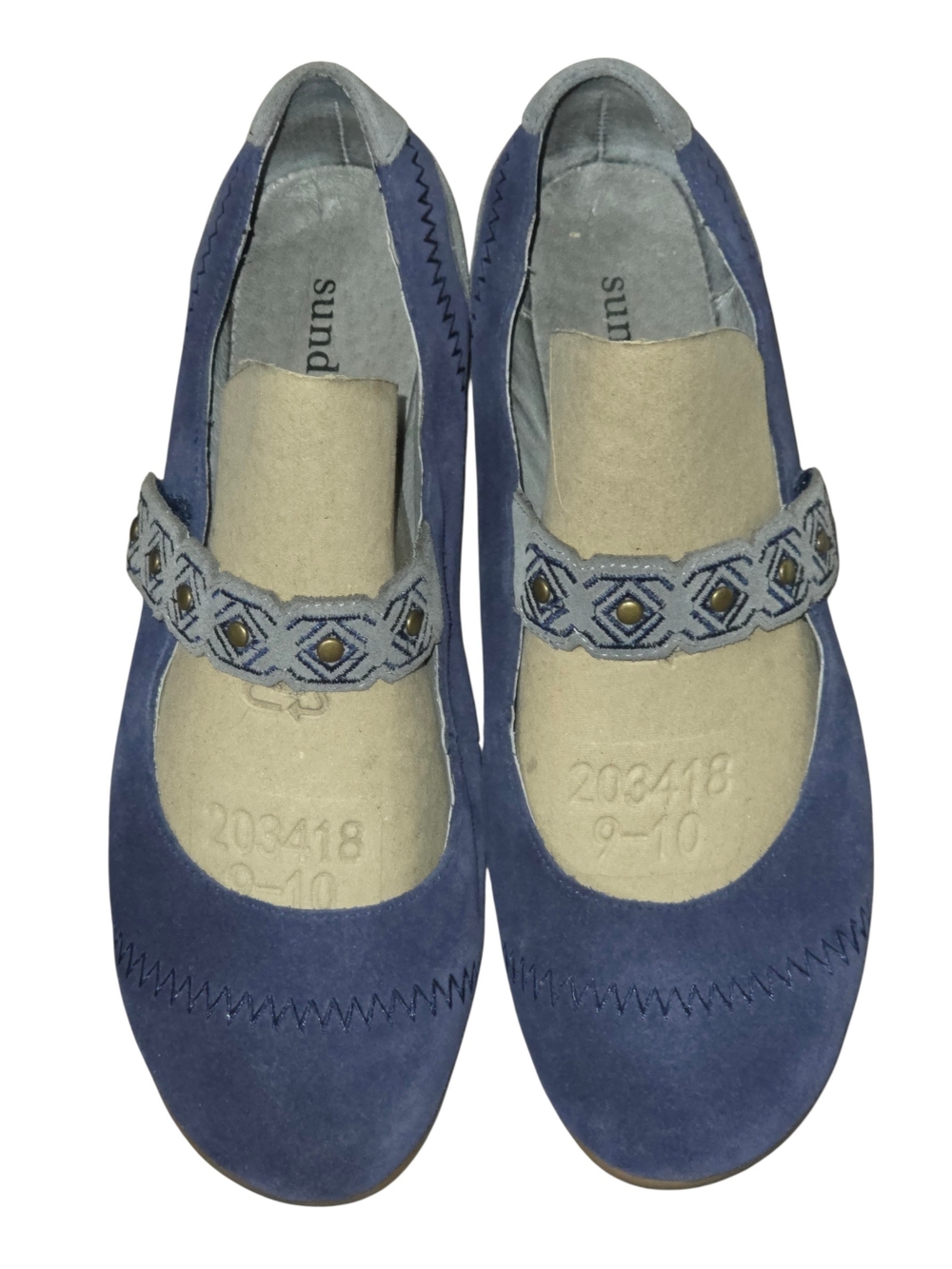 Sundance Catalog Shoes women 39 Blue Suede Mary Janes 9-9.5 embroidered flats